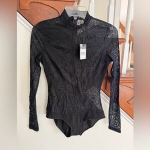 BCBGMaxAzria Black Lace Long-Sleeve Bodysuit